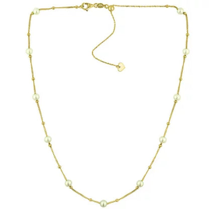 14K Freshwater Cultured Pearl and High Polish Bead Necklace, 18"