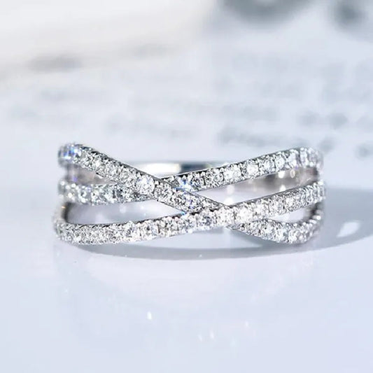 Simple Cross Twist Design Wedding Rings for Woman Full Paved CZ Stone Exquisite Female Finger-ring Statement Jewelry Anniversary Gift