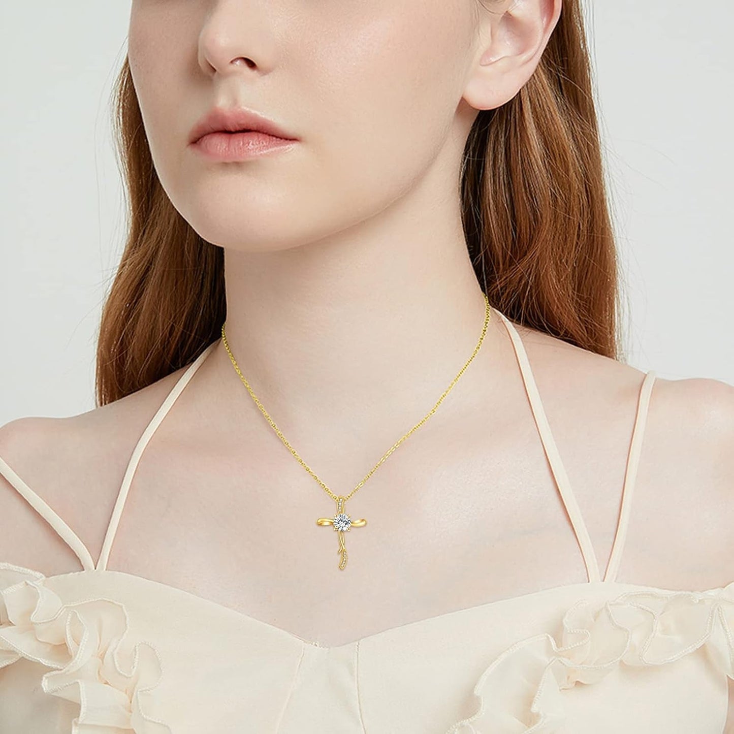 14K Yellow Gold Cross Necklace for Women, 14K Gold Infinity Cross Pendant Necklace Crufix Baptism Faith Jewelry Birthday Mothers Day Gifts for Mom Her Girlfriend Wife, 16+2 Inch