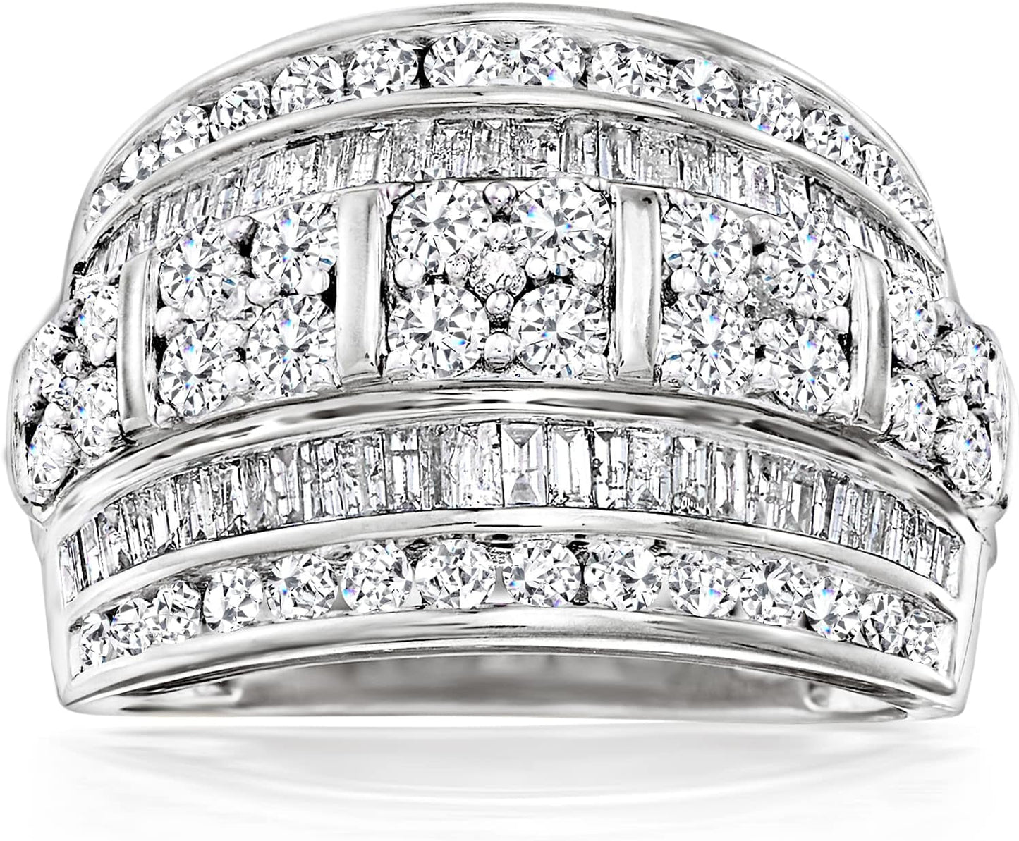 2.00 Ct. T.W. Baguette and round Diamond Multi-Row Ring in Sterling Silver
