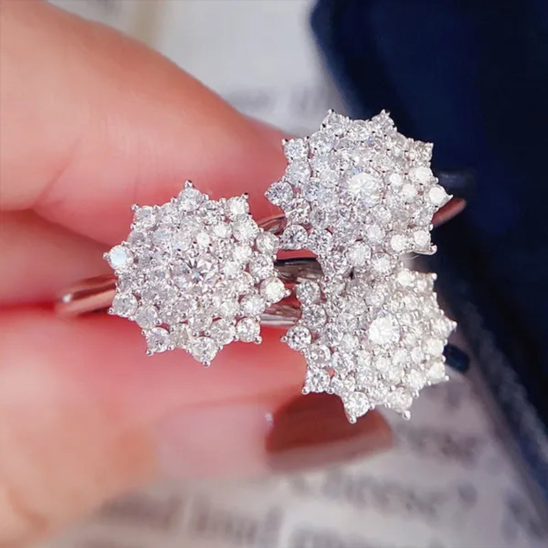 Women's Fashion 925 Sterling Silver Full Diamond Ring White Sapphire Moissanite Jewelry for Women Rings Elegant Bride Proposal Engagement Wedding Accessories Party Band Anniversary Gift Size 4-11 Bague Femme
