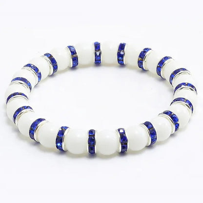 Natural Stone Pink Crystal Quartz &White Porcelain Rhinestones Bracelets & Bangles Charm Powder Beads Strand Bracelet Love Gifts for Women Men Casual Jewelry