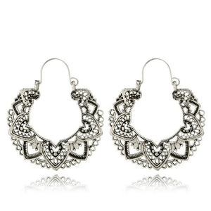 Vintage Fashion Ladies Boho 925 Silver Petal Heart Metal Totem Earrings Earrings Large Hoop Earrings Charm Bridal Wedding Engagement Earrings Anniversary Birthday Party Gift Jewelry 1 Pair
