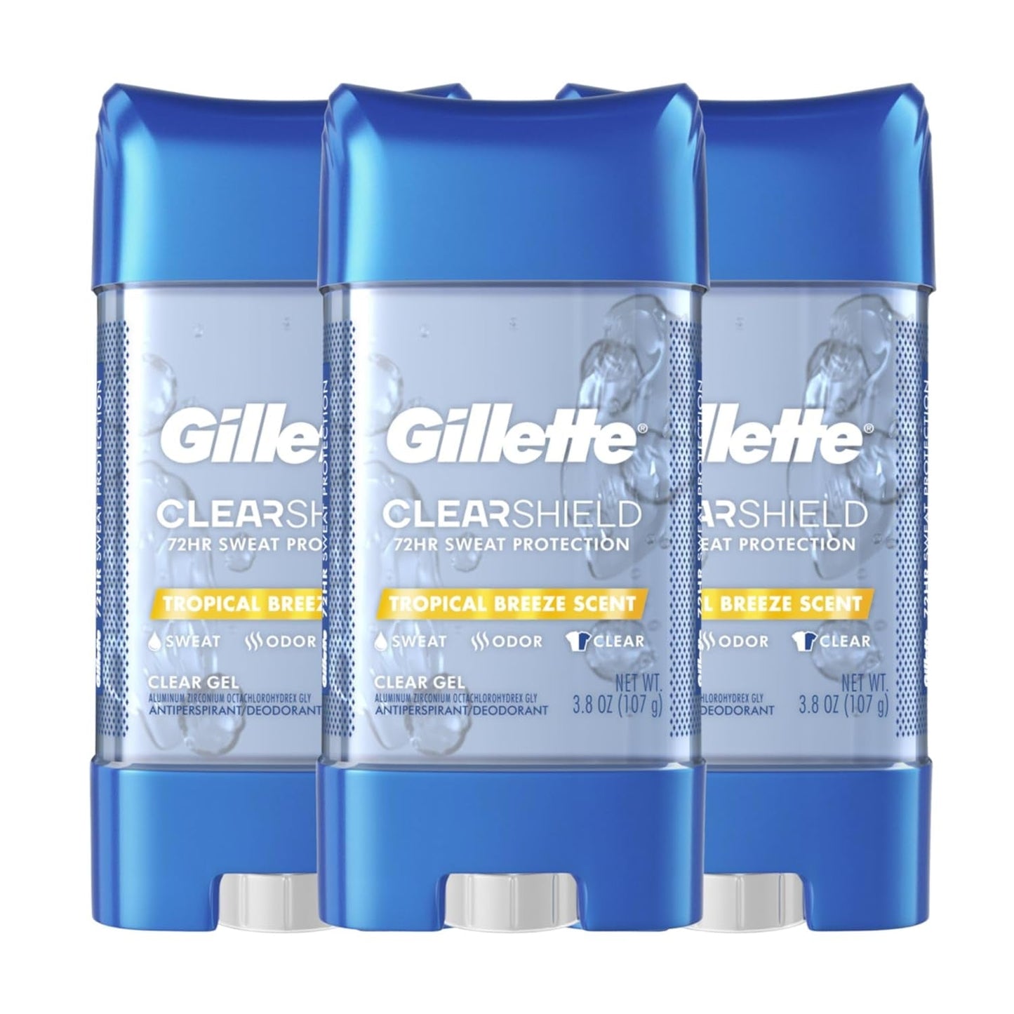 Antiperspirant and Deodorant for Men, 72Hr Sweat & Odor Protection, Long Lasting Freshness, Anti-White Mark Technology, Clear Gel, Tropical Breeze Scent, 3.8 Oz (Pack of 3)