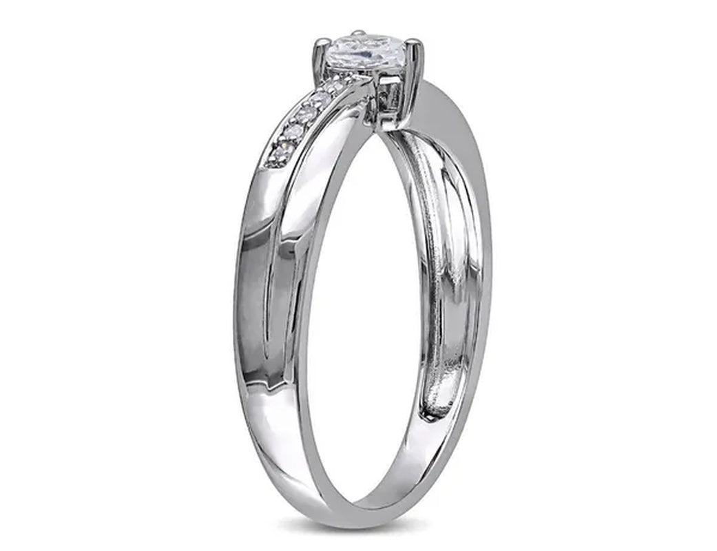 1/4 Carat (ctw) Lab-Created Synthetic White Sapphire Heart Ring with Diamonds in Sterling Silver