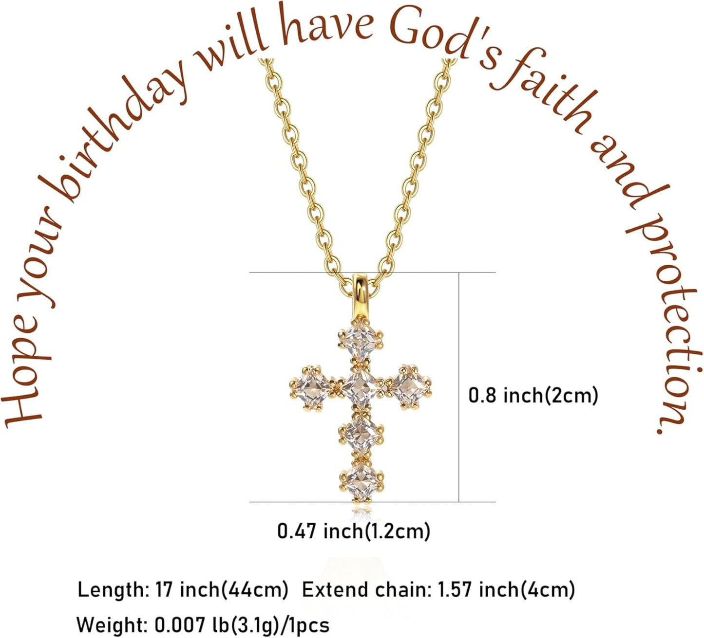 Cross Necklace for Women – 14K Gold Plated Dainty Diamond Necklaces Birthday Gift for Mothers Cubic Zirconia Faith Jewelry, First Communion, Birthstone Necklaces
