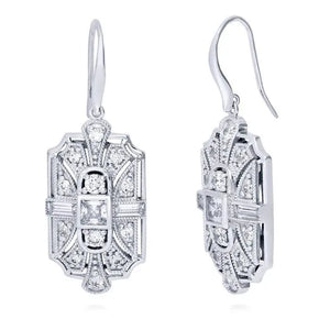 Fashion 925 Silver Crystal Cubic Zirconia Dangle Earring CZ Art Deco Hoop Earrings Diamond Gemstone CZ Charm Bridal Wedding Engagement Jewelry Gift