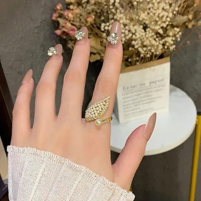 Vintage Pearl Ring Stacking Promise Pearl Rings Adjustable Open Finger Ring Trendy Personality Statement Jewelry for Women
