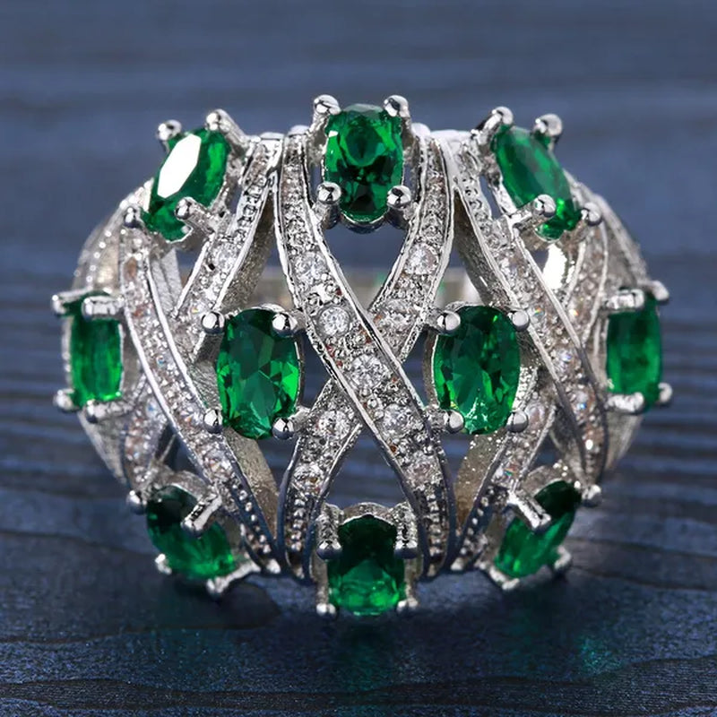 Silver Natural stones Ruby and Emerald and Sapphire White Sapphire Wedding Birthstone Bride Engagement Ring Jewelry