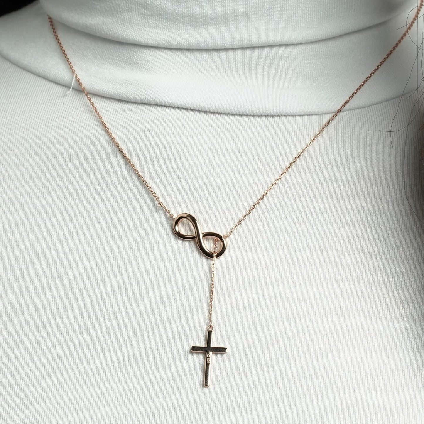Sterling Silver Gold Plated Cross Infinity Necklace for Women | Lariat Cross Necklace | Communion Confirmation Gift | Silver or Gold Cross Infinity Pendant for Girls