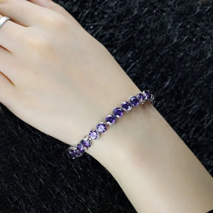 CANDICE White Gold Plated Natural Purple Crystal Bracelets Bangles For Femme Romantic Gift 18CM