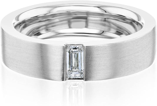 Flush Emerald Cut Lab Diamond (DEF/VS) Wedding Band 14K Gold