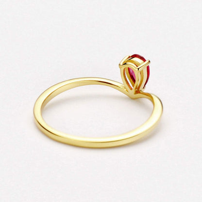 18K Gold Ruby Rings Simple Pear Cut Dainty Love Rings Fine Jewelry for Women Girls