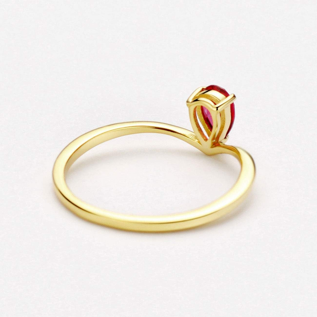 18K Gold Ruby Rings Simple Pear Cut Solitaire Rings Promise Ring