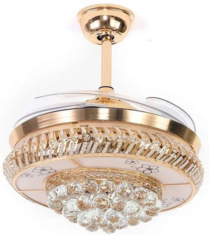 42" Modern Luxury Invisible Dimmable Chandelier Fan with Remote Control Retractable Blades 3 Speeds