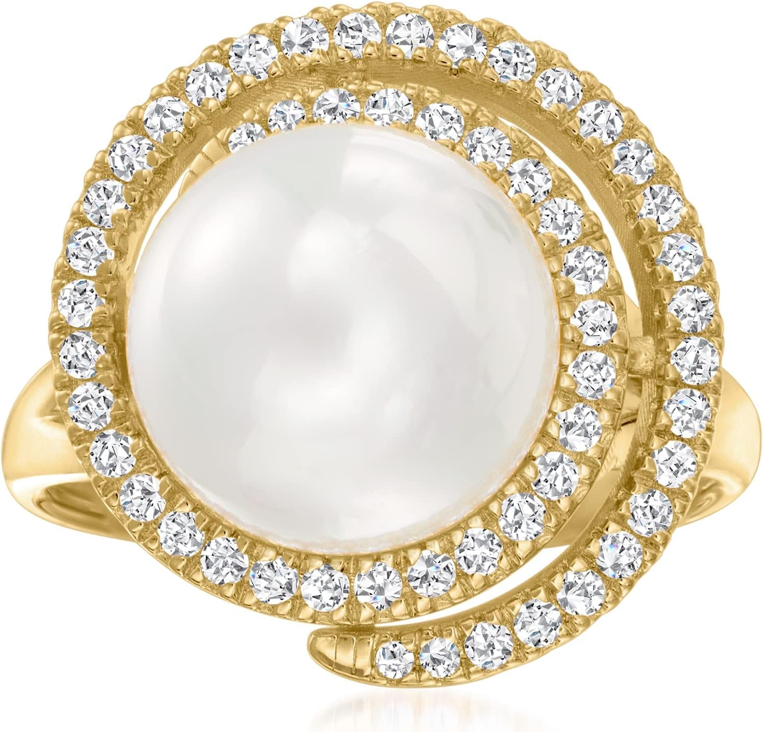 11Mm Shell Pearl and .40 Ct. T.W. CZ Swirl Ring in 18Kt Gold over Sterling