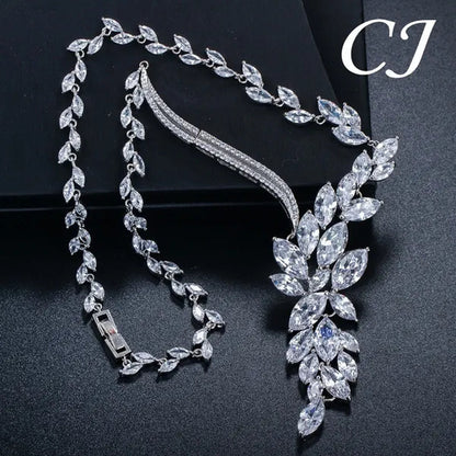 CANDICE Super Luxury White Gold Plated Clear Cubic Zirconia Big Flower Bridal Necklace Earrings For Wedding Party Jewelry Sets