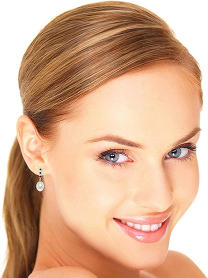 8.3 Carat 14K Solid Rose Gold Diamond Sapphire Earrings Dangling Briolette Pearl