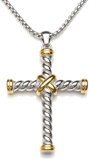 Cable Cross Pendant Necklace Antique Overlap Fashion Twisted Wire Necklaces Jewelry for Women Men Gift