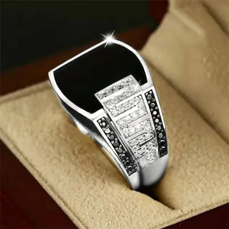 Classic Domineering Men'S Fashion Exquisite 925 Sterling Silver Ring Natural Charm Black Diamond Ring Wedding Engagement Boyfriend Party Casual Accessories Father'S Day Birthday Gift Business Men'S Luxury Jewelry US Size US5-14 Bague Homme