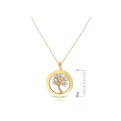 Tree of Life Pendant, Necklace 16"-18" in 14K Two-Tone Gold