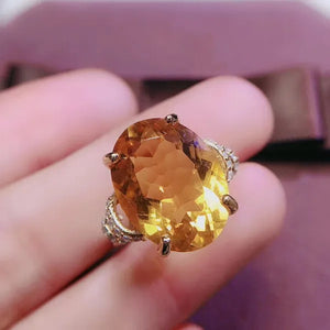 Colife Jewelry 100% Natural Citrine Ring 12*16Mm Natural Citrine Silver Ring Big Size Gemstone Silver Ring Brithday Gift