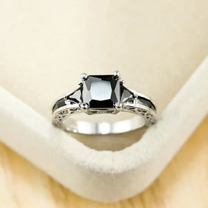 Fashion Women 18K White Gold Princess Cut Black Sapphire Diamond Wedding Ring Party Jewelry Gifts Size 6 7 8 9 10