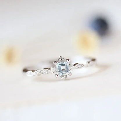 Women Cube Sea Blue Sapphire Fineness Rings Wedding Engagement Propose Ring Jewelry