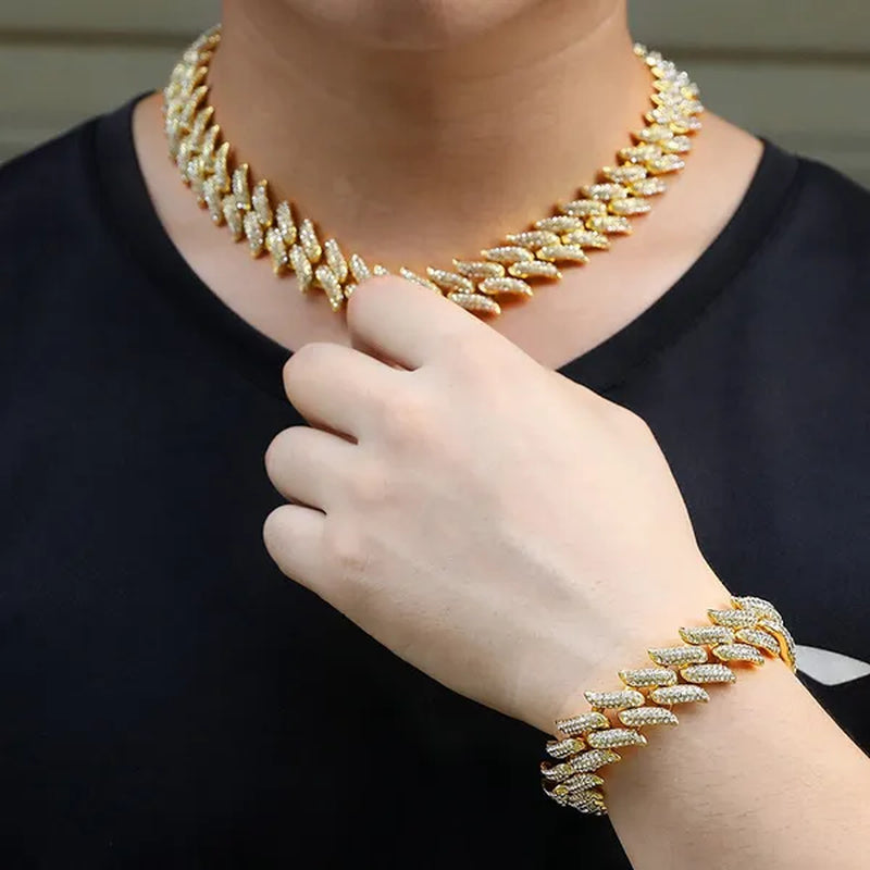 New Fashion Jewelry 925 Silver/Gold/Rose Gold Plated Men Cuban Miami Link Necklace Stainless Steel Diamond Silver Chain Necklace or Bracelet 7/8/18/20/24 Inches 1Pcs