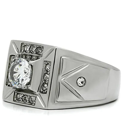 Men's 1.24 Ct Round Cut Simulated Diamond Silver Stainless Steel Ring Sizes 8-13