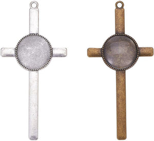 16Pcs Cross Pendant Trays Photo Charms Bezel Settings and 16Pcs Glass Cabochon Dome Tiles Clear Cameo Memorial Photo Pendant for Bouquet Wedding Graduation Easter Making