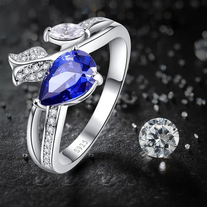 6*9Mm Pear Cut Sapphire & Ruby 925 Sterling Silver Jewelry Vintage Wedding Engagement Ring Christmas Gift Bride Engagement Anniversary Ring Size 6-10