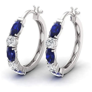 Bridal Romantic Wedding Hoop Earrings for Women Silver Plated Diamond Blue Sapphire Drop Earrings