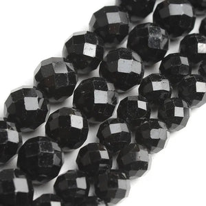 1pcs Faceted Gem Black Tourmaline Stone Beads Loose Spacer Beads For Jewelry Making 7.5inches 6/8mm