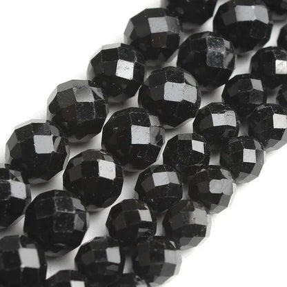 1pcs Faceted Gem Black Tourmaline Stone Beads Loose Spacer Beads For Jewelry Making 7.5inches 6/8mm