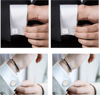4Pairs Men'S Initial Letter Shirts Cufflinks Engraved Shirt Cufflink Alphabet Set Fashion Dazzle Tuxedo Cufflinks Business Wedding Father'S Daygift