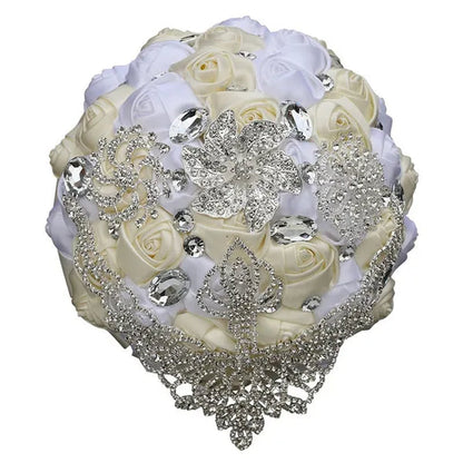 21cm Satin Flowers Wedding Bouquet Bridal Beautiful Hand Holding Flower Bouquet Rhinestone Brooch Bouquets Casamento Ramos De Novia Crystal Bridal Bouquet Broochfull