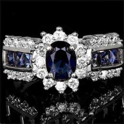 HOT Brand  Fashion Oval Cut Blue Sapphire&Red Ruby Wedding Ring 18k White Gold Jewlry for Women