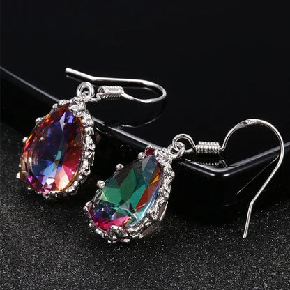 925 Sterling Silver 10 * 14 Mystic Rainbow Topaz Gemstone Hook Earrings