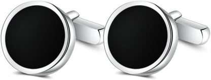 Mens Onyx Cufflinks and Studs Set Silver Black Cufflinks for Men Tuxedo Shirts Business Wedding Gift