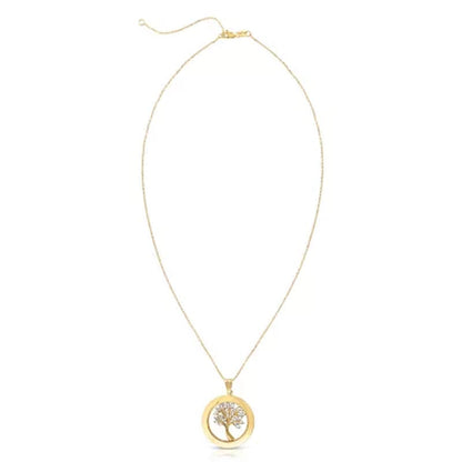 Tree of Life Pendant, Necklace 16"-18" in 14K Two-Tone Gold