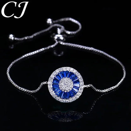 CANDICE Fashion Green round Charm Adjustable Slider Bracelet Bangle for Women White Gold Plated Cubic Zirconia Jewelry