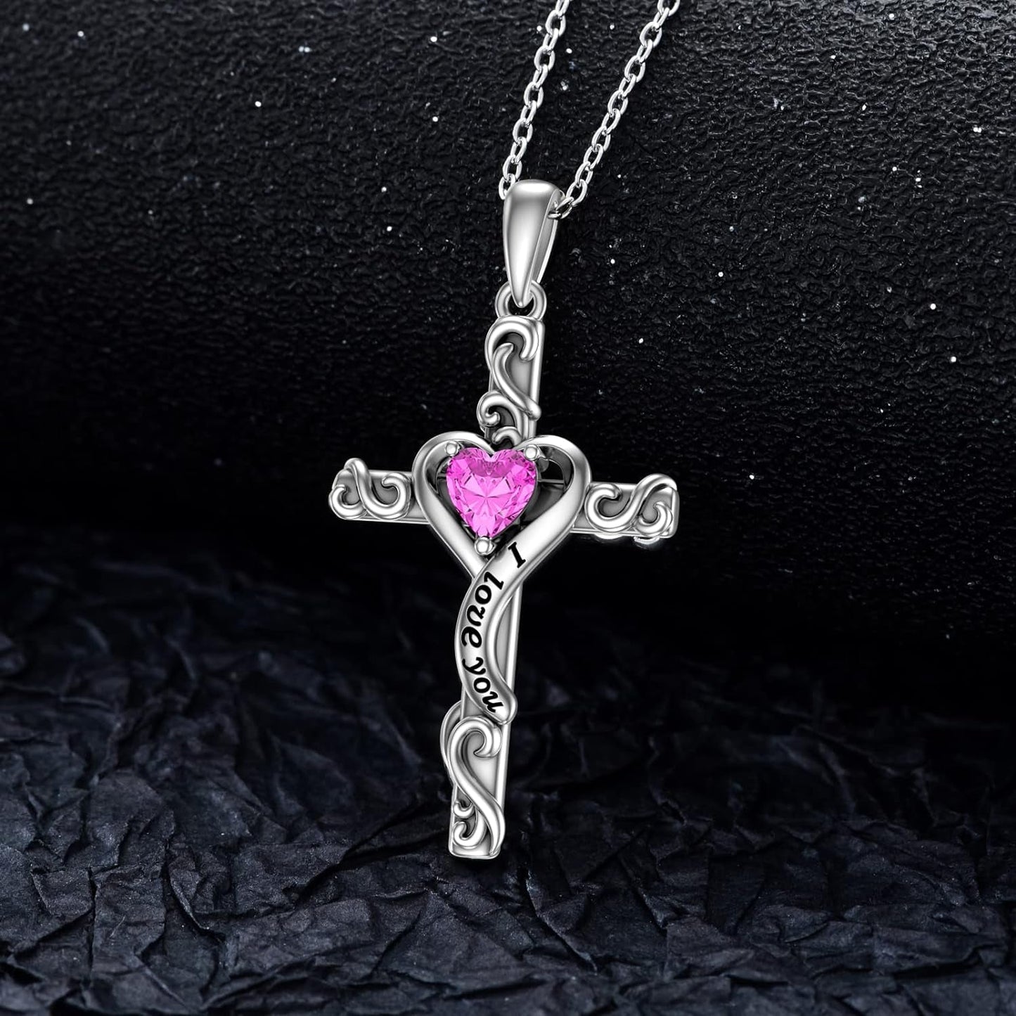 Cross Necklace for Women Girls 925 Sterling Silver Cross Birthstone Necklace Religious Necklace Faith Jewelry Gifts for Women Teen Girls I Love You Gifts for Her