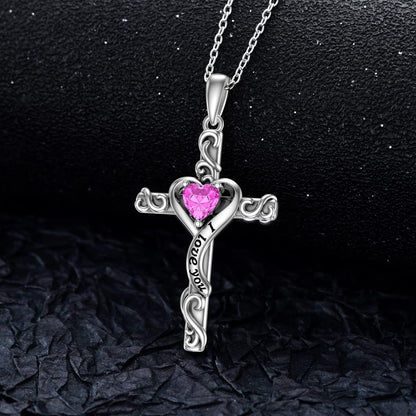 Cross Necklace for Women Girls 925 Sterling Silver Cross Birthstone Necklace Religious Necklace Faith Jewelry Gifts for Women Teen Girls I Love You Gifts for Her
