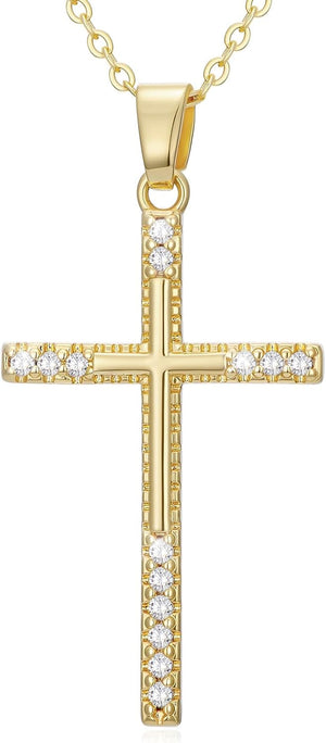 14K Gold Cross Necklace for Women Elegent Gold Cross Pendant Necklace Religious Jewelry Gift