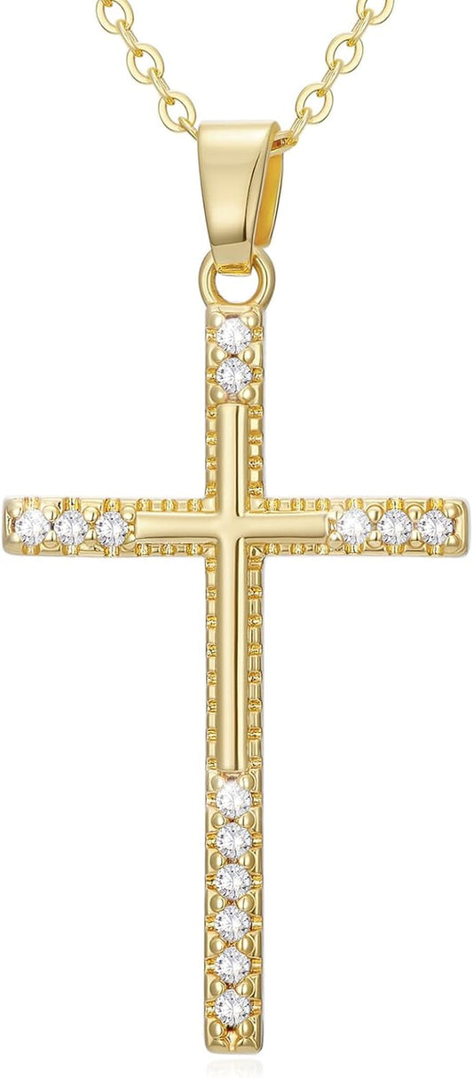 14K Gold Cross Necklace for Women Elegent Gold Cross Pendant Necklace Religious Jewelry Gift