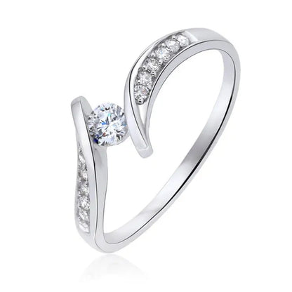 Women Everydaywear ClassicStyle 925 Sterling Silver Diamond Ring