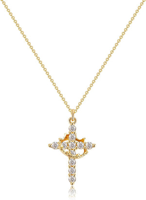 Christian Gift Stocking Stuffers Cross Necklace for Women-Dainty 14K Gold Plated/Silver Plated Pendant Necklaces Simple Cute Tiny Necklace Jewelry for Women