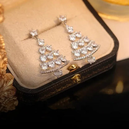 Women Fashion Christmas Tree Silver Needle Light Luxury High-End Long Tassel Earrings 2022 Winter New Earring