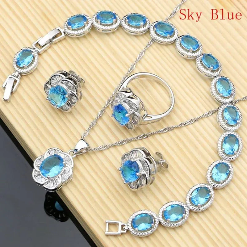 12 Colors Gemstone Jewelry Kits 925 Silver Jewelry Sets Sapphire Amethyst Ruby Emerald Charm for Wedding Women